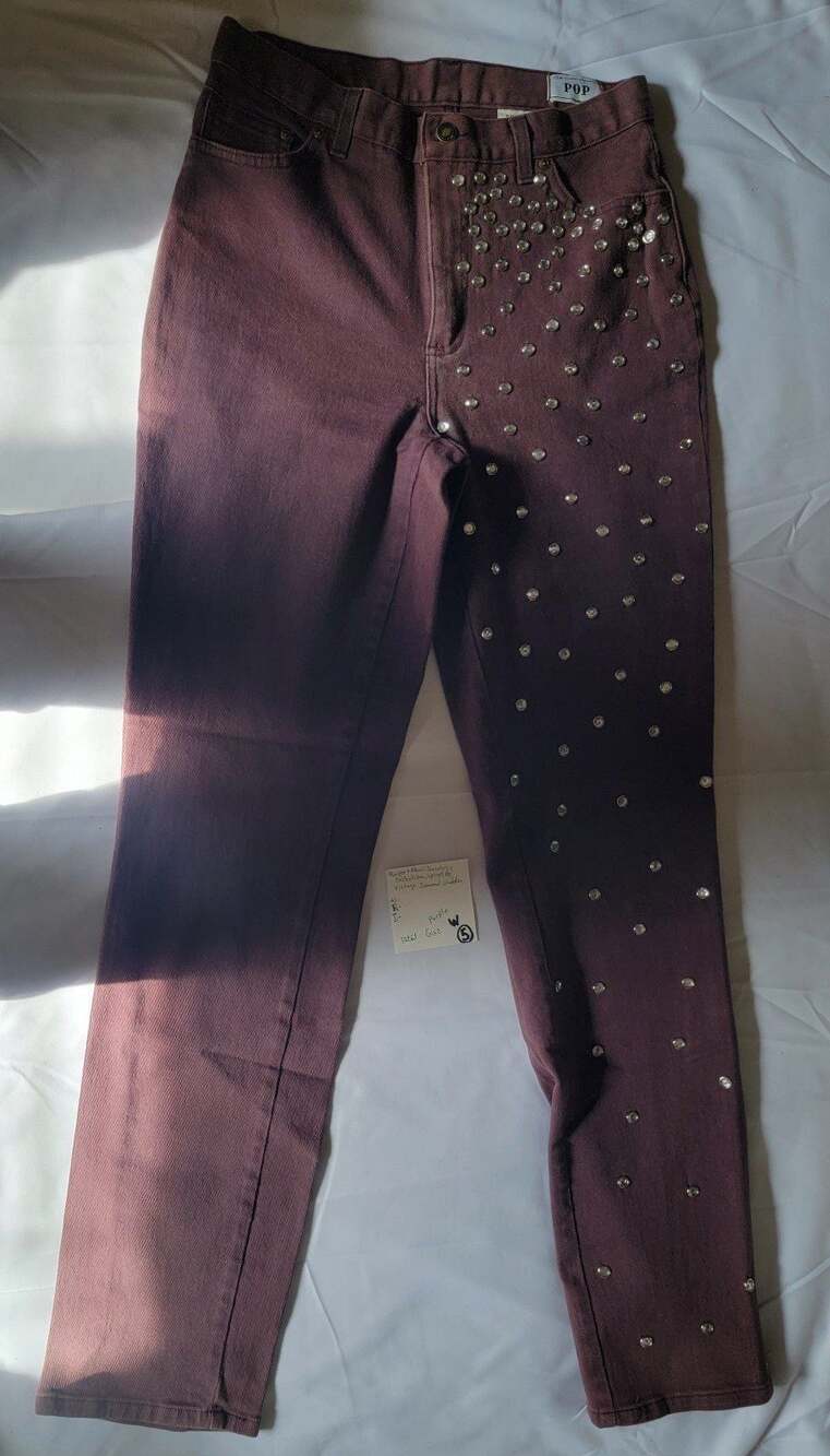 Unqiue Handmade Newport News studded Diamond Jeans in Purple